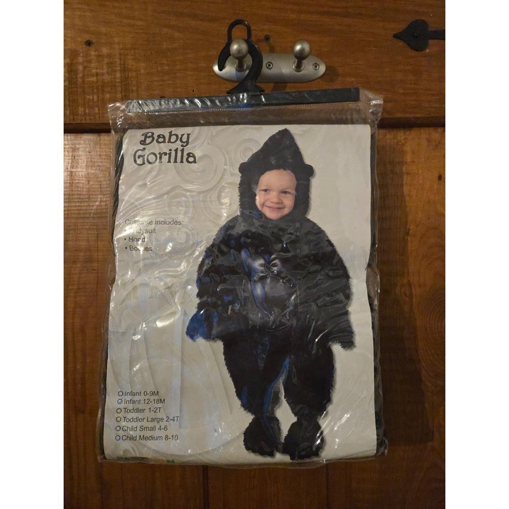 Baby Gorilla Costume Infant 12-18M Bodysuit Hood Booties Black Faux Fur PAL003